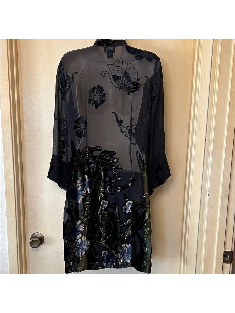 Citron Santa Monica Sheer Burnout Velvet Oversized Black Blouse size S - Picture 9 of 12